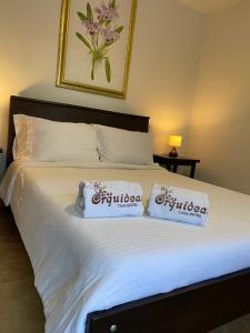 a bedroom with a bed with two pillows on it at Casa Hotel Las Orquideas in Circasia