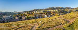 a city on a hill with buildings and trees at Bear Claw 508 - True Ski-in Ski-out Access, Slope Views & Winter Shuttle! in Steamboat Springs