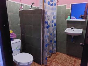 een badkamer met toilet en wastafel bij ไร่ภูจำปา in Khao Kho