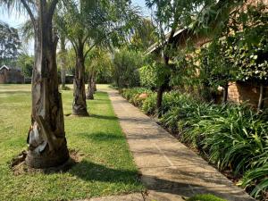 a sidewalk in a park with trees and grass at The Hills Guest House in Newcastle