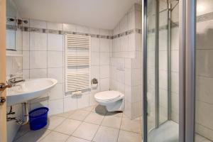 a bathroom with a toilet and a sink and a shower at Haus Lowe Appartement 2 Stock Nr 4 in Filzmoos +20 photos