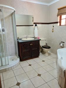 a bathroom with a sink and a shower and a toilet at Khaya Africa Guesthouse in Midrand