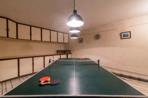 a large ping pong table in an empty room at StayVista's Shantam House - Dive into relaxation with a pool and tennis lawn in Lonavala