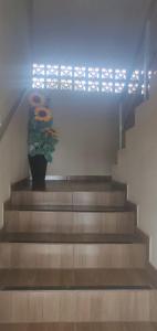 uma escada com um vaso de flores em Pousada e Restaurante Império do Marisco em Maragogi