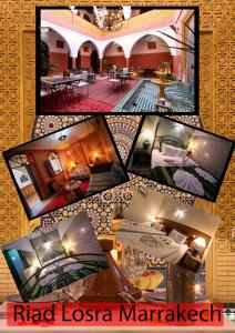 een collage van vier foto's van een hotelkamer bij Riad Losra in Marrakesh