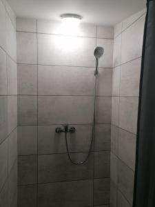 eine Dusche mit Duschkopf im Bad in der Unterkunft FOREST LAKE in Kščava