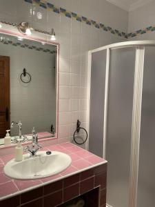 a bathroom with a sink and a shower at Casa Rural San Anton Cuenca in El Provencio