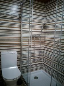 łazienka z toaletą i prysznicem w obiekcie Casa dos Trenós w mieście Sabugueiro