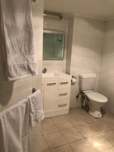 a bathroom with a toilet and a sink at Kingston Pines in Kingston 