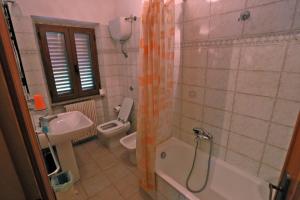 a bathroom with a shower and a sink and a toilet at Agriturismo Grisciano in Accumoli