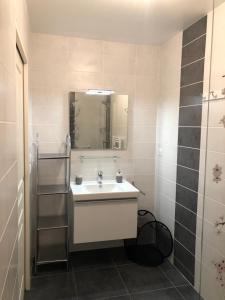 a bathroom with a sink and a mirror at Gerardmer : Residence "l'eau vive" in Gérardmer +18 photos