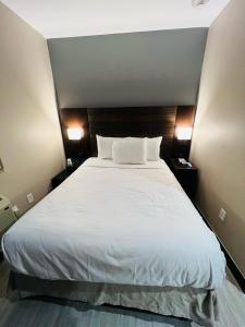 1 cama blanca grande en una habitación con 2 lámparas en Rockaway Hotel, en Brooklyn