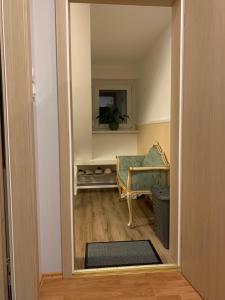 a view of a room with a chair and a mirror at Vila Lesce apartments in Lesce +19 photos