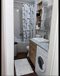 bagno con lavandino e lavatrice di ANKA apartman a Smederevo