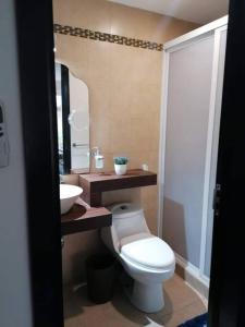 uma casa de banho com um WC e um lavatório em Departamento en condominio Diamante Turquesa em Acapulco