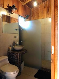 a bathroom with a toilet and a sink at Casa Haydee Monteverde in Monteverde Costa Rica