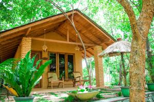 a small house in the woods with a porch at Lotus Eco Villa in Sigiriya