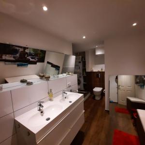 a bathroom with a sink and a toilet at FULL FLAT 3 BEDROOMS SAARBRUCKEN CENTER -11 PEOPLE in Saarbrücken