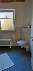 La salle de bains est pourvue de toilettes et d'une fenêtre. dans l'établissement Haus Brückelsee, à Wackersdorf