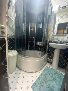 a bathroom with a shower and a toilet and a sink at Appartment Tashkent in Tashkent