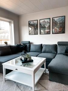 a living room with a couch and a coffee table at Apartment with 2bedrooms near the train and buss station in Moss