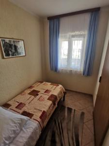 ein kleines Schlafzimmer mit einem Bett und einem Fenster in der Unterkunft Villa Dorina in Štinjan