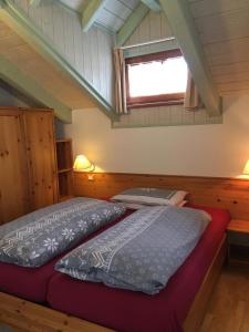 Duas camas num quarto com uma janela em Cèsa Prà da Molin em Campitello