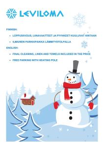 a christmas invitation with a snowman at Leviloma - 27m2 A - Levi huoneisto loma-asunto Levistar majoitus - Levi apartment Levistar accommodation in Levi