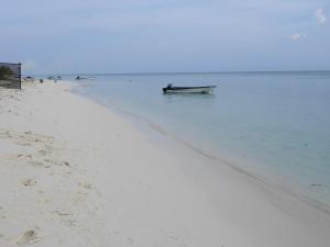 un barco sentado en el agua en una playa en Karaa Village, en Thoddoo