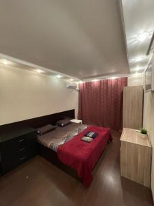 ニジニ・ノヴゴロドにあるApartments on Rodnikovaya 6aのベッドルーム1室(赤い毛布付きのベッド1台付)