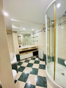 a bathroom with a shower and a tub and a sink at Fantástico dúplex corazón de la Judería Sevilla in Seville
