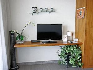 un monitor de ordenador en un escritorio de madera en una habitación en Apartment Castagnola - Utoring-25 by Interhome, en Lugano