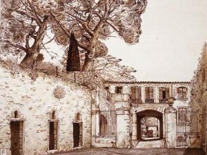 an old photo of a house with a tree at APOSTROPHE Chambres d'Hôtes in Montolieu