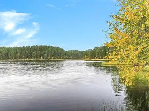 une grande masse d'eau avec des arbres à l'arrière-plan dans l'établissement Holiday Home Puolukka by Interhome, à Herttua