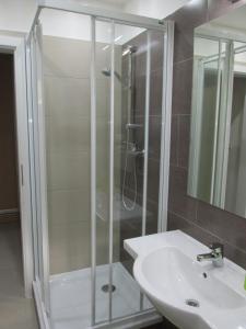 a bathroom with a shower and a sink at Apartmán Cardovi in Dolní Morava