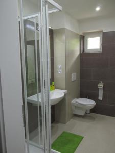 łazienka z toaletą, umywalką i prysznicem w obiekcie Apartmán Cardovi w mieście Dolní Morava