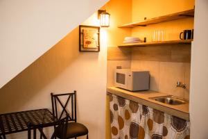 a small kitchen with a sink and a microwave at Cómoda habitación in Tequila