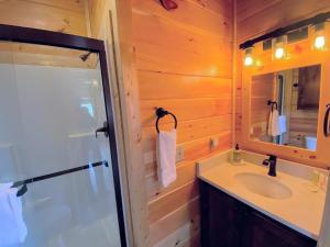 a bathroom with a sink and a mirror at B1 NEW Awesome Tiny Home with AC Mountain Views Minutes to Skiing Hiking Attractions in Carroll