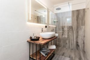 uma casa de banho com um lavatório e um espelho em Agritur E-Cinque em Salorno