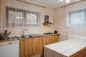 a kitchen with a sink and a counter top at Casa Ardeleana in Lotrioara
