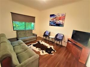 un soggiorno con divano e TV a schermo piatto di Wombat Cottage Albury ad Albury