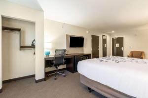 a hotel room with a bed and a desk with a computer at Sleep Inn in Boardman