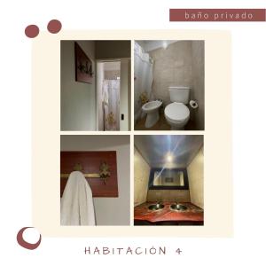 a collage of four pictures of a bathroom at Un rincón en las Sierras in Sierra de los Padres