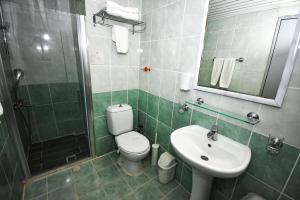 a bathroom with a toilet and a sink and a shower at Pasahan Apartments in Marmaris