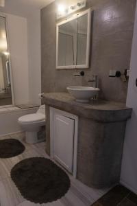 a bathroom with a sink and a toilet and a mirror at Casa en la playa in Tijuana