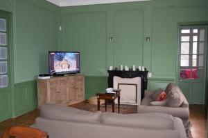 a living room with two couches and a television at LA MAISON DU DIRECTEUR DE SALIN DE GIRAUD in Salin-de-Giraud