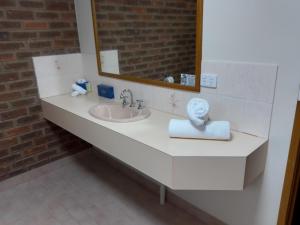 ein Bad mit einem Waschbecken und einem Spiegel in der Unterkunft Kerang Motel in Kerang