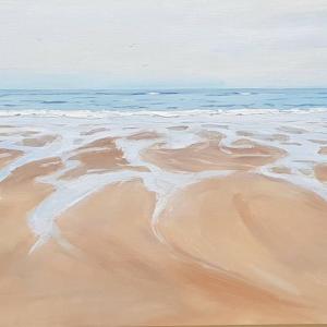 a painting of a beach with the ocean at Beautiful house in village Newburgh Ellon in Ellon