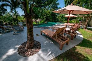 a tree and two chairs and an umbrella next to a pool at Oasis Koh Chang in Ko Chang