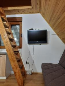 a living room with a tv on a wall at APARTMANI Arsic in Jahorina